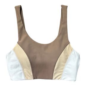 Wilo the label L Athleisure brown ribbed color block sports bra